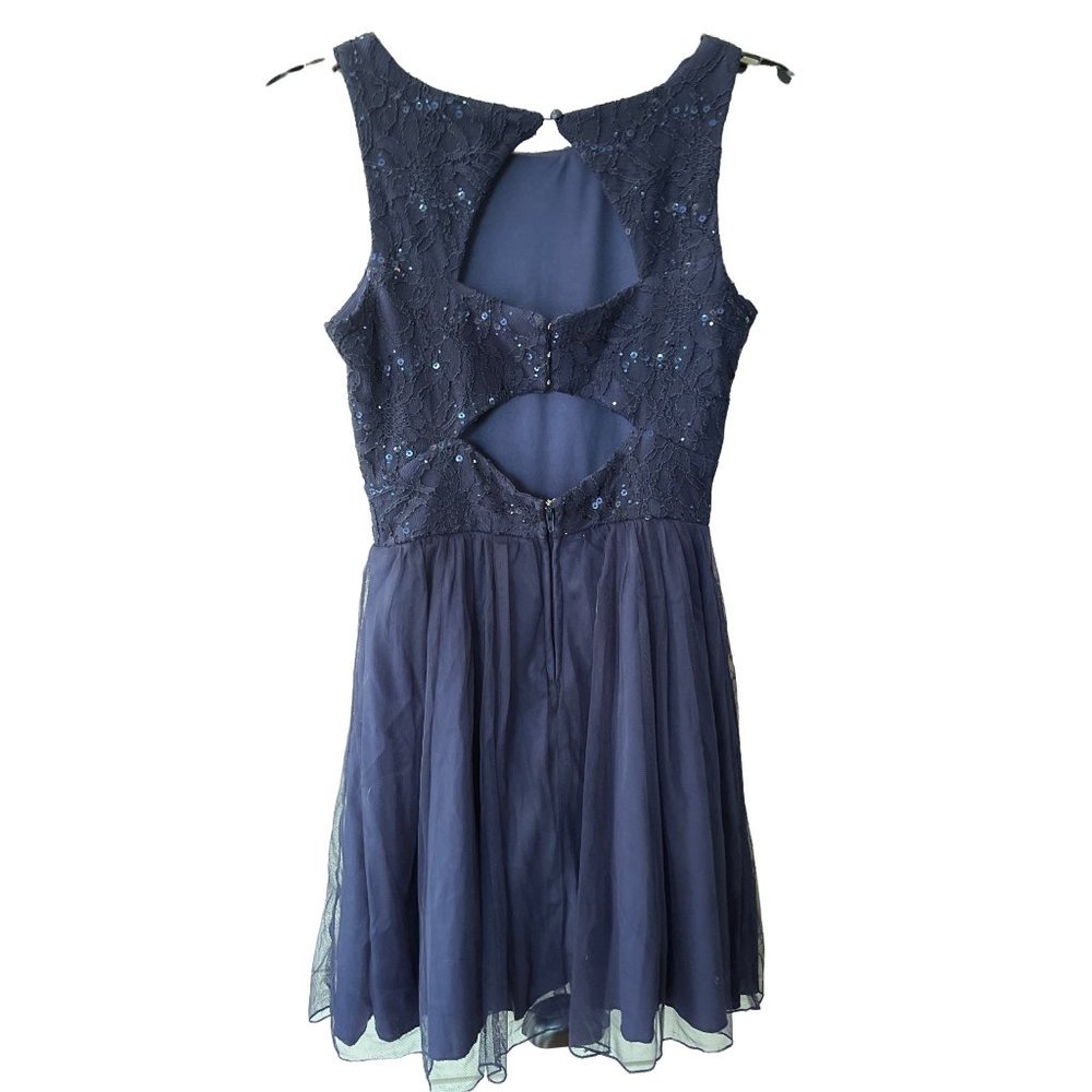 Speechless Party dress cut out sleeveless flare tulle sequins size Junior 5 Blue - Picture 15 of 16